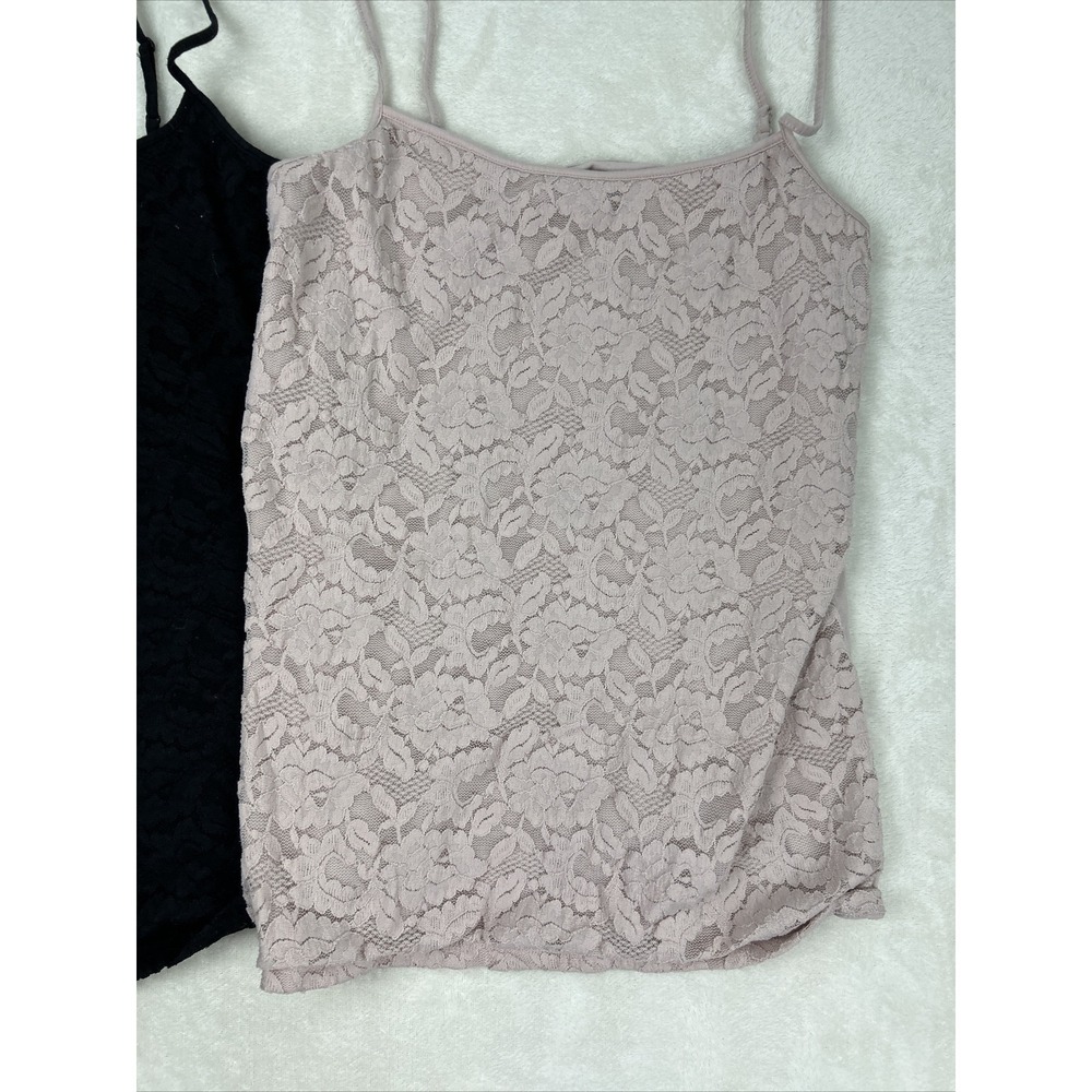 2 Ann Taylor Lace Overlay Camisole Tank Top Sleeveless Black Pink Women's XL - Picture 2 of 8
